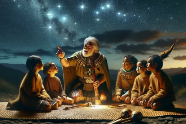 Matariki 2025 – A Time to Reflect, Reconnect, and Look to the Stars - A Māori elder sharing the stories of Matariki with tamariki under the stars  